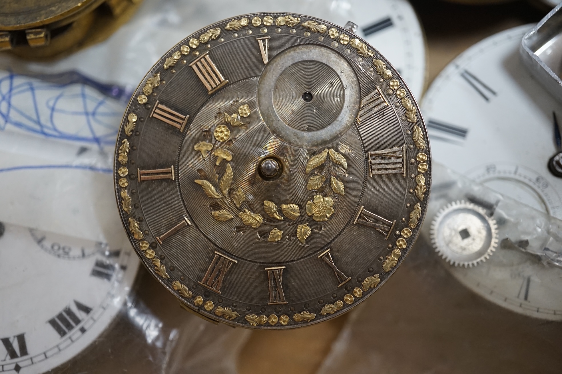 A collection of assorted wrist watches, pocket watch movements etc. and a boxed Waltham stop watch. Condition - poor to fair